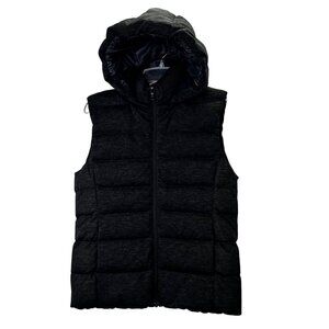 Uniqlo Ultra Light Puffer Vest M Black Hooded Wool Blend Down Fill Full Zip